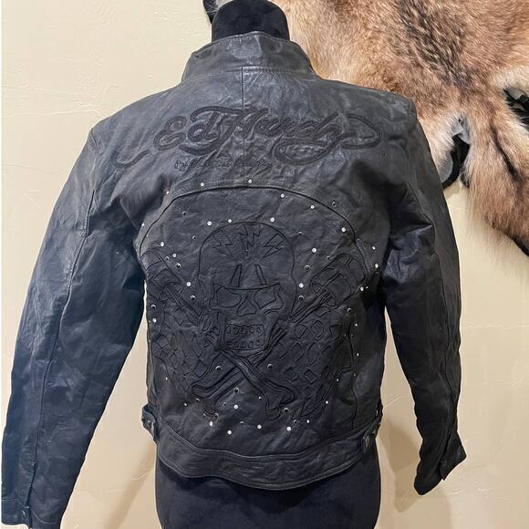 VINTAGE Ed Hardy Leather cropped leather jacket NWT - Picture 3 of 7